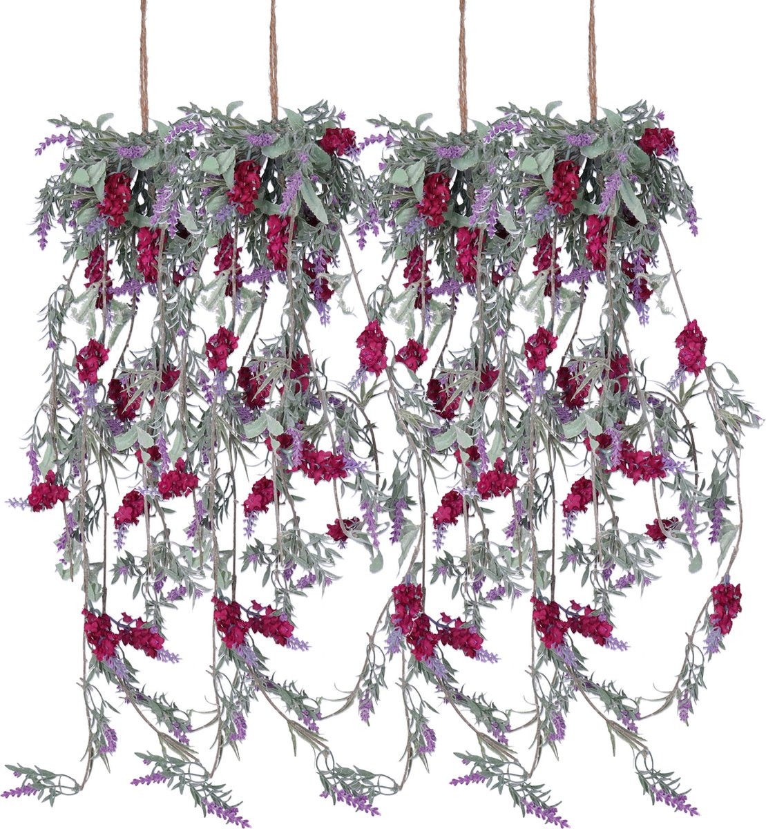 Decoris Lavendel Bloemen slinger - 4x stuks - Licht paars - kunstplanten - 80 cm- Kunstplanten/kunsttakken Lavender paars