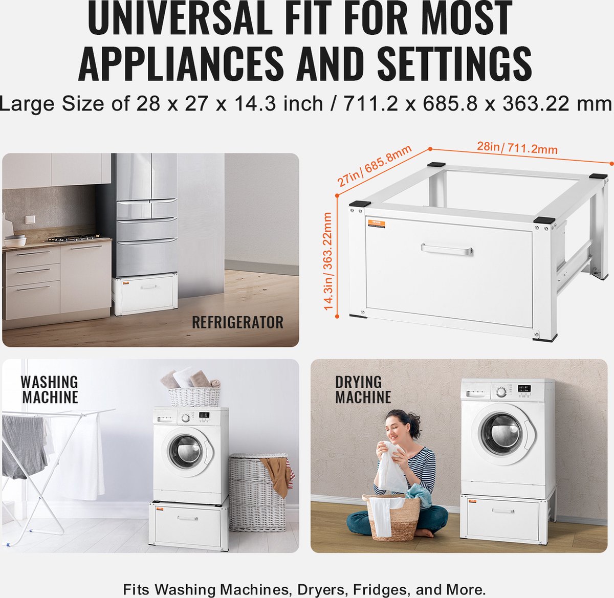VEVOR Droogrek 28" x 25" x 14" Wasmachine Droger Stand Platform Universele Pasvorm 500lb Capaciteit Heavy Duty Wasmachinebasis thumbnail 6