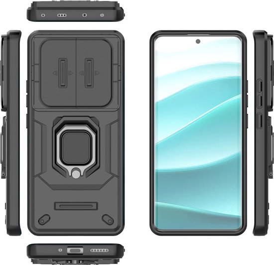 Coverup Case - Convient pour Xiaomi Redmi Note 14 Pro 5G / Poco X7 - Coverup Ring Kickstand Back Cover avec Camera Shield - Zwart