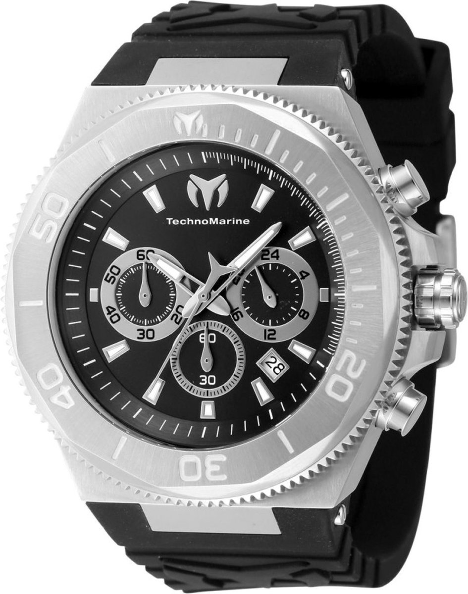 TechnoMarine Manta TM-224012 Heren Horloge - Waterdicht - Analoog - Quartz Uurwerk - Roestvrij Staal met zwarte Wijzerplaat - 49mm