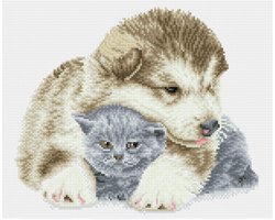 Full Diamond Painting Volwassenen Met Lijst/Frame - Hobby - Volledig Pakket - Vierkante Steentjes - DQK9.011 Diamond Dotz® - Pup en kitten best friends 33 x 41cm