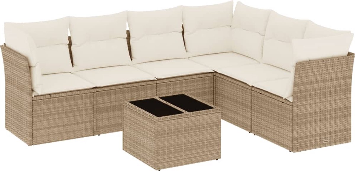 Poly rattan beige loungeset met kussens voor buitentuinmeubels - The Living Store.