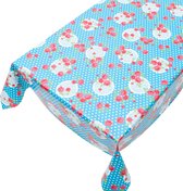 Tafelzeil Dots & Flowers Blauw -  140 x 200 cm - Blauw tafellaken - Tafelkleed plastic - Voor buiten en binnen - Verschillende maten - Geleverd in een koker
