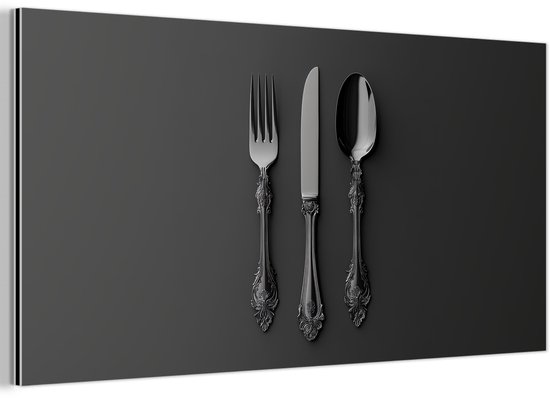 Tableau aluminium 80x40 cm - Décoration murale métal - Couverts - Zwart - Décoration murale métal salon - Décoration industrielle - Photo sur dibond - Accessoires industriels chambre