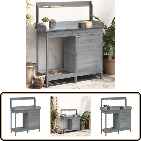 vidaXL Table de rempotage - Tables de remportage - Table de travail de jardin - Table de rempotage - Table de rempotage avec armoire 110,5 x 45 x 124,5 cm Pin massif gris