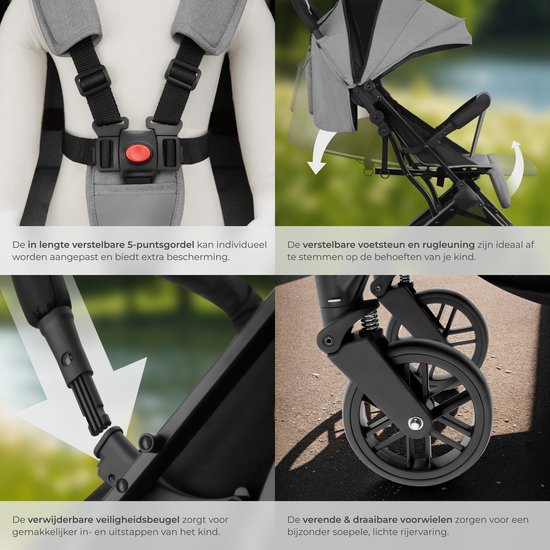 tectake® - Buggy kinderwagen Finn - Lichtgewicht plooibuggy - Inklapbaar en met opvouwbare kap - Draagkracht 15kg - Grijs van TecTake — afbeelding 5