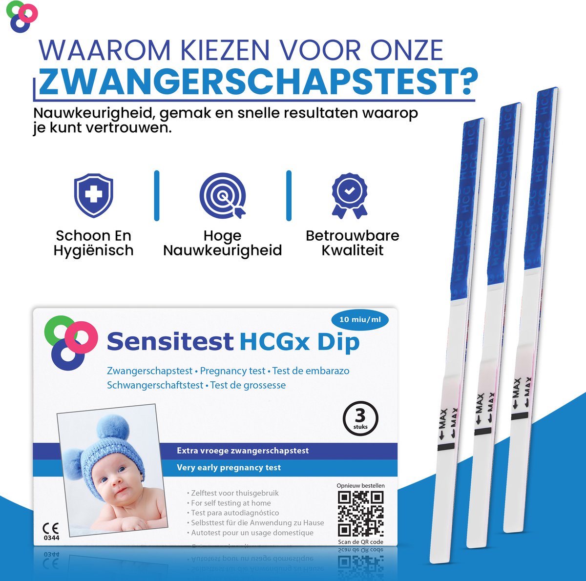 Sensitest Extra Vroege Zwangerschapstest Dipstick – 3 stuks – 10 mIU/ml – Test vanaf 6 dagen vóór menstruatie – Uitslag in 5 minuten – Inclusief handleiding & zwangerschapskalender – foto 8