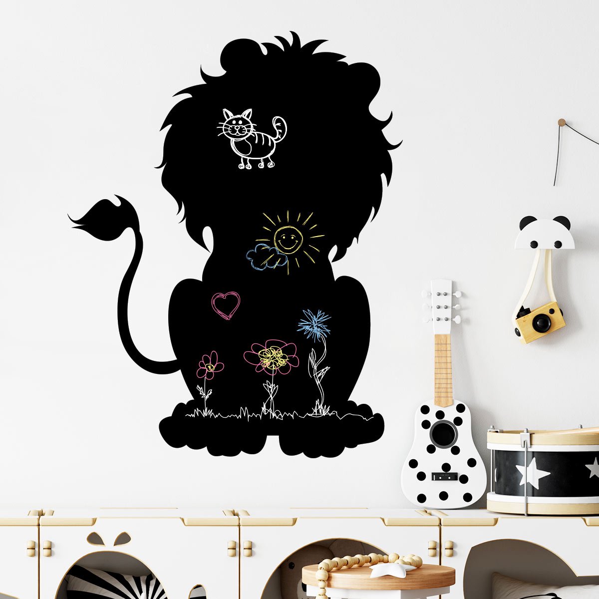 Ambiance Sticker Schoolbordsticker - uitwisbare zelfklevende muurstickers - Leeuwensilhouet - 70x55cm Multi color
