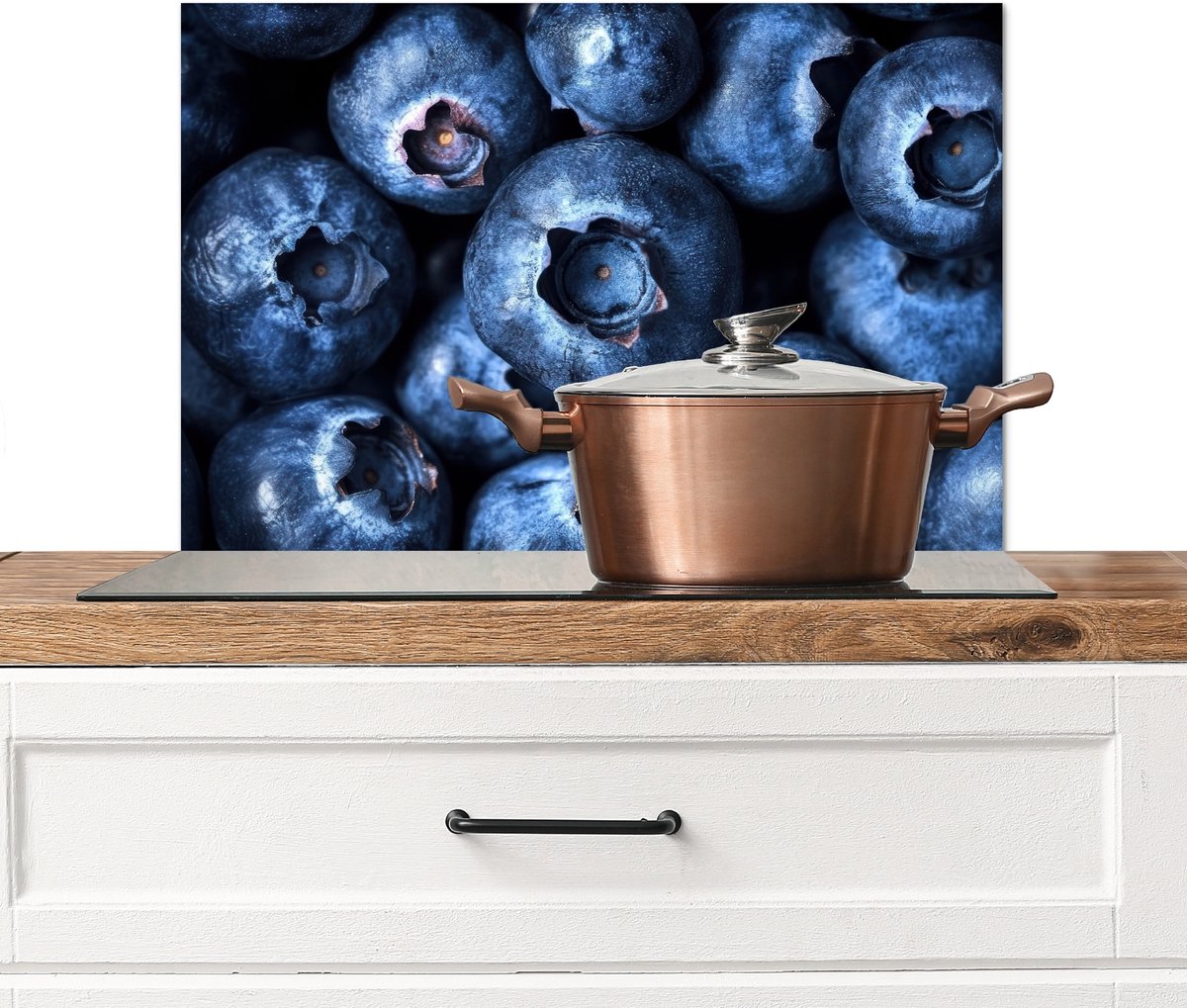 Spatscherm keuken 70x50 cm - Kookplaat achterwand Bessen - Blauw - Fruit - Muurbeschermer - Spatwand fornuis - Hoogwaardig aluminium