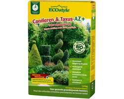 ECOstyle Coniferen & Taxus-AZ Organische Tuinmest - Sterke & Diepgroene Coniferen - 120 dagen Voeding - Gezonde & Groenblijvende Heesters - voor 50 Planten - 1,6 KG