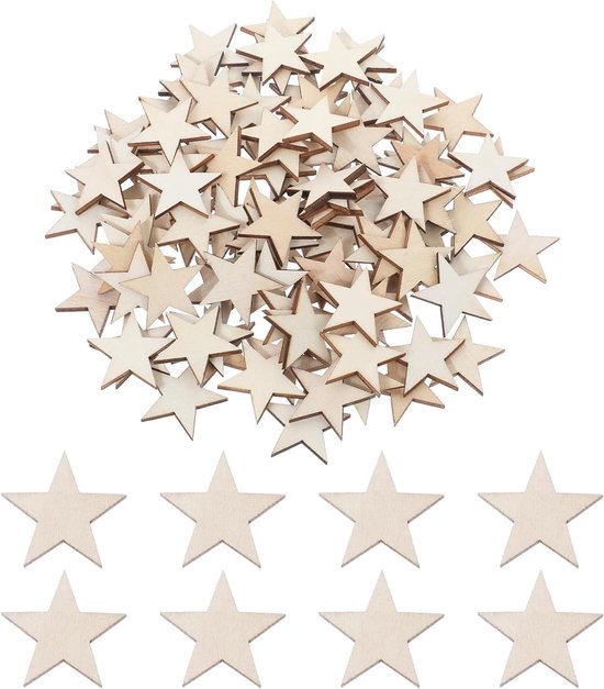 Houten sterren houten decoratie houten decoratieve sterren 16,5–46,5 cm set van 4