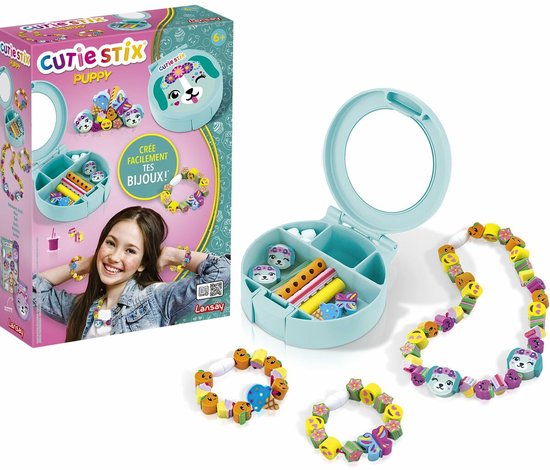 LANSAY Coffret Créatif Cutie Stix Puppy – Fabrique Collier Ou Bracelets, Avec Miroir Et Perles Pré-percées, Dès 6 Ans