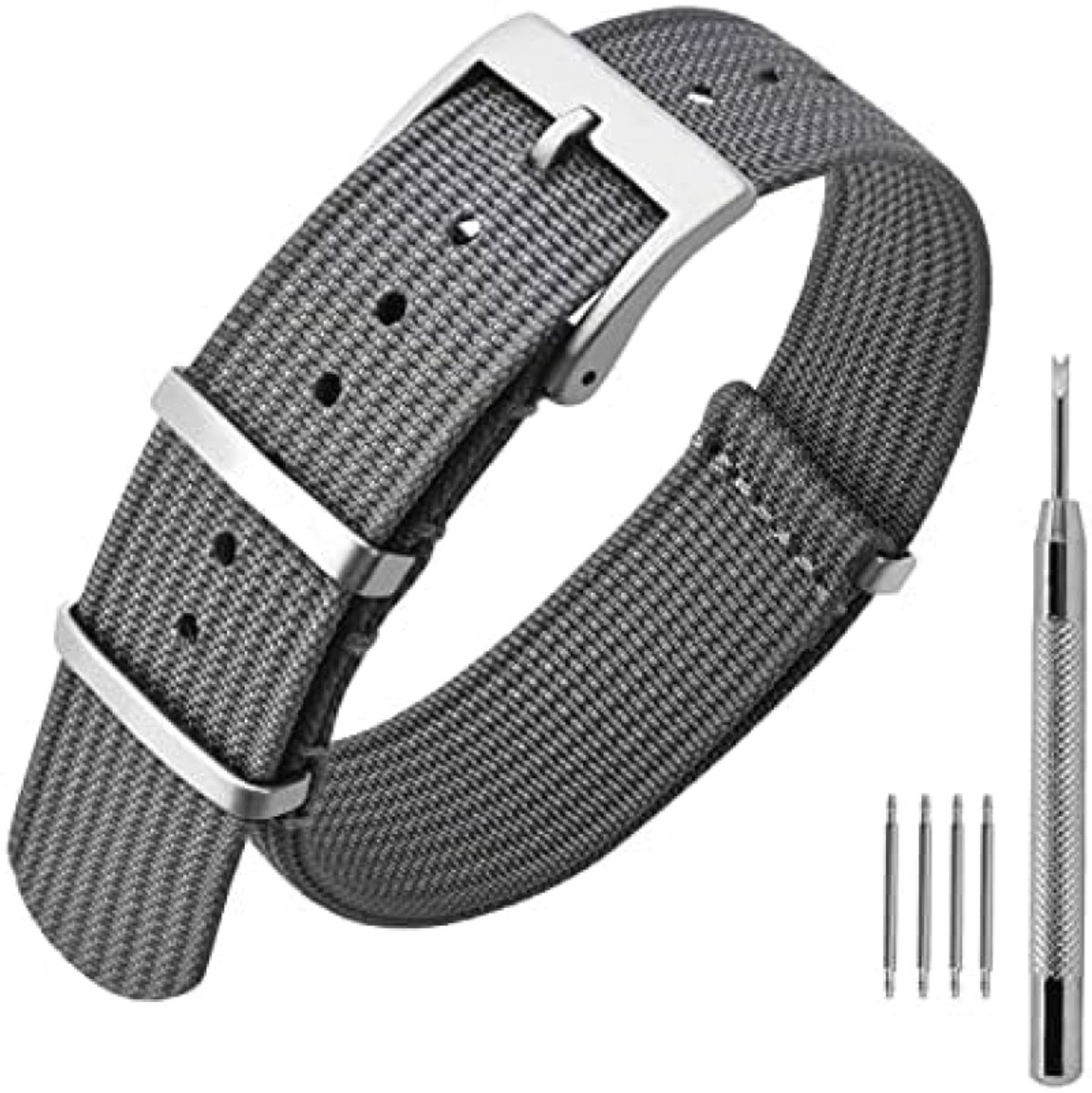 Nylon horlogebandje, 16 mm, 18 mm, 20 mm, 22 mm, waterbestendige militaire horlogeband uit één stuk met stevige gesp