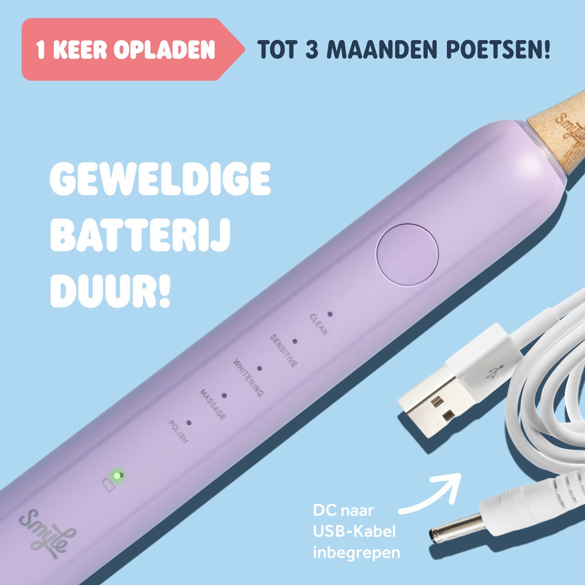 Afbeelding 3 van Smyle Sonische Elektrische Tandenborstel met Lange Batterijduur en Druksensor - Duurzaam en Effectief Poetsen - Paars