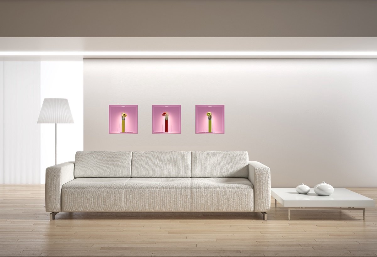 Ambiance Sticker Sticker met 3D-effect: Bloemen en vazen, 30 x 90 cm Multi color