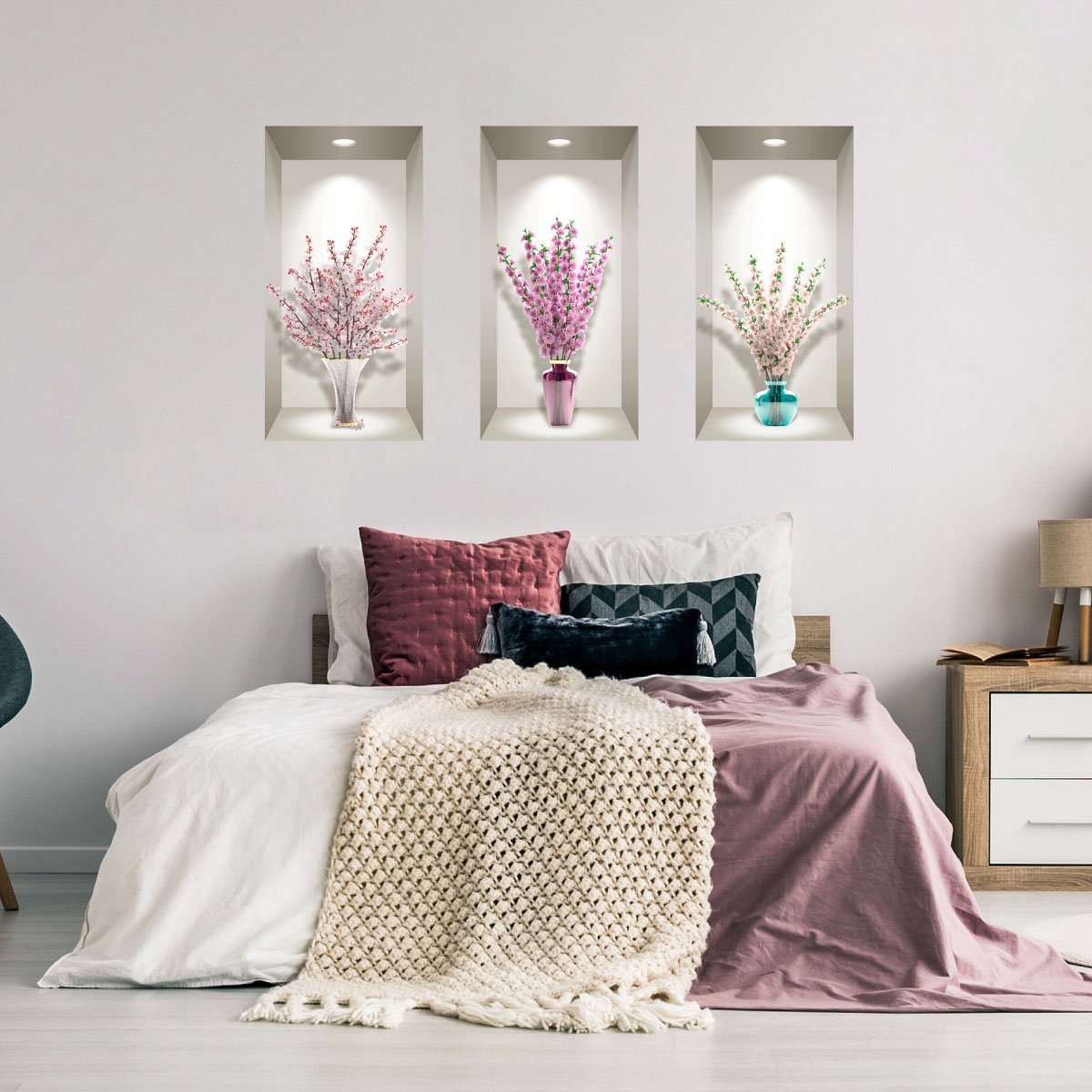Ambiance Sticker 3D-bloemenstickers, boeketten kersenbloesem, 80 x 120 cm Multi color