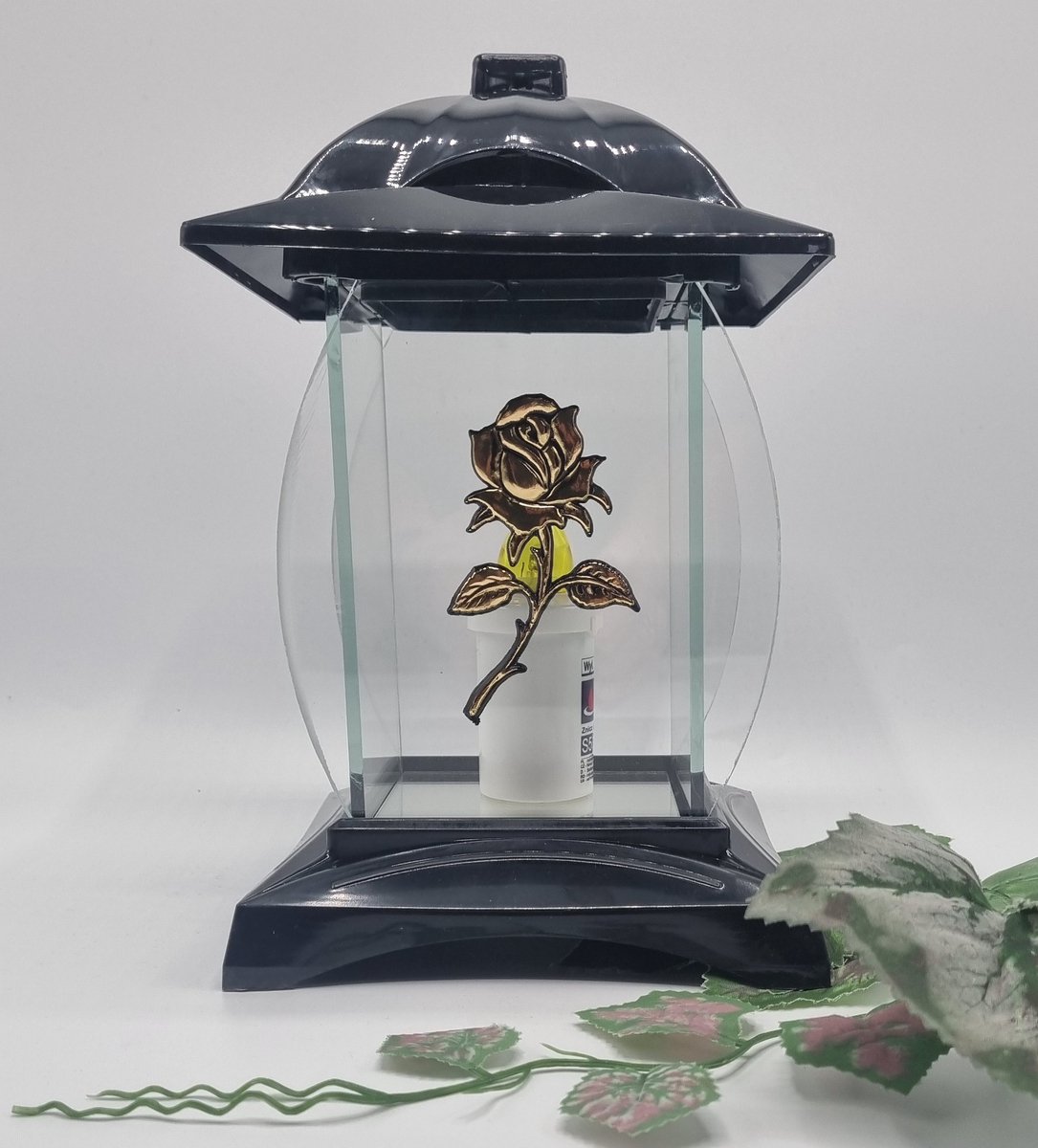 Lubema Herdenkingslicht - L-65c - Lantaren - Roos - Goud - Windlicht - Graflicht - Graflantaarn - Grafdecoratie Goud/Zwart