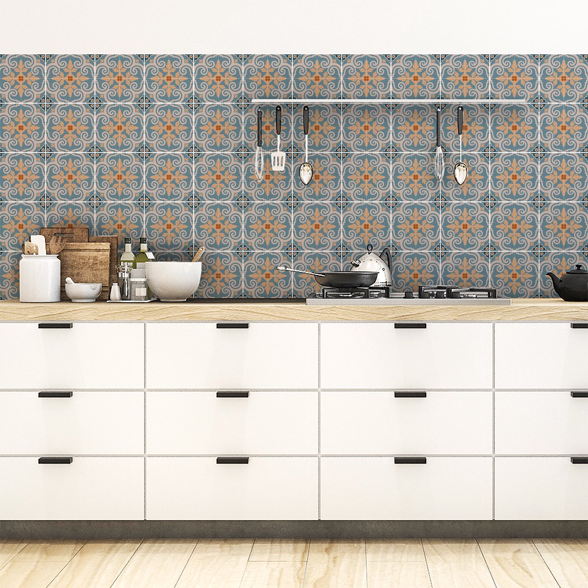 Ambiance Sticker Zelfklevende tegelmuurstickers voor keuken en badkamer - 30 tegelstickers, Azulejos Cirioco-stijl - 30 stickers, 15x15 cm Multi color
