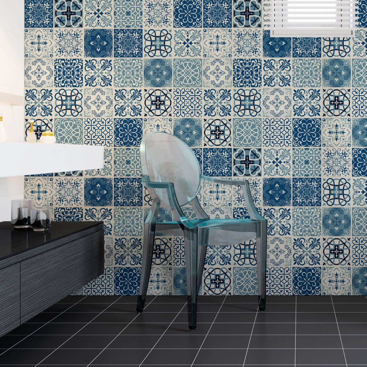 Ambiance Sticker Zelfklevende tegelmuurstickers voor keuken en badkamer - 30 AZULEJOS HORACIO tegelstickers - 30 stickers 15x15cm Multi color