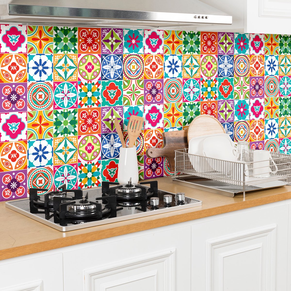 Ambiance Sticker Zelfklevende tegelmuurstickers voor keuken en badkamer - 30 Azulejos Zorana tegelstickers - 30 stickers 20x20cm Multi color