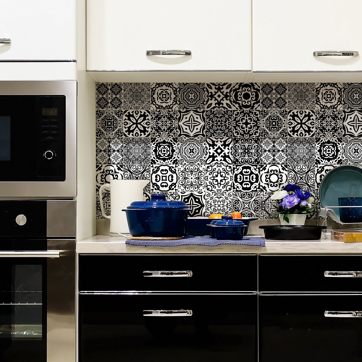 Ambiance Sticker Zelfklevende tegelmuurstickers voor keuken en badkamer - 9 cementtegelstickers (Azulejos Ines) - 9 stickers, 20x20cm Multi color