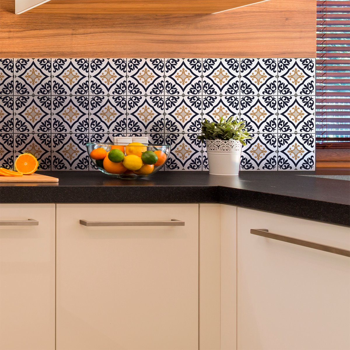 Ambiance Sticker Zelfklevende tegelmuurstickers voor keuken en badkamer - 9 Azulejos Floriano cementtegelstickers - 9 stickers van 15x15 cm Multi color