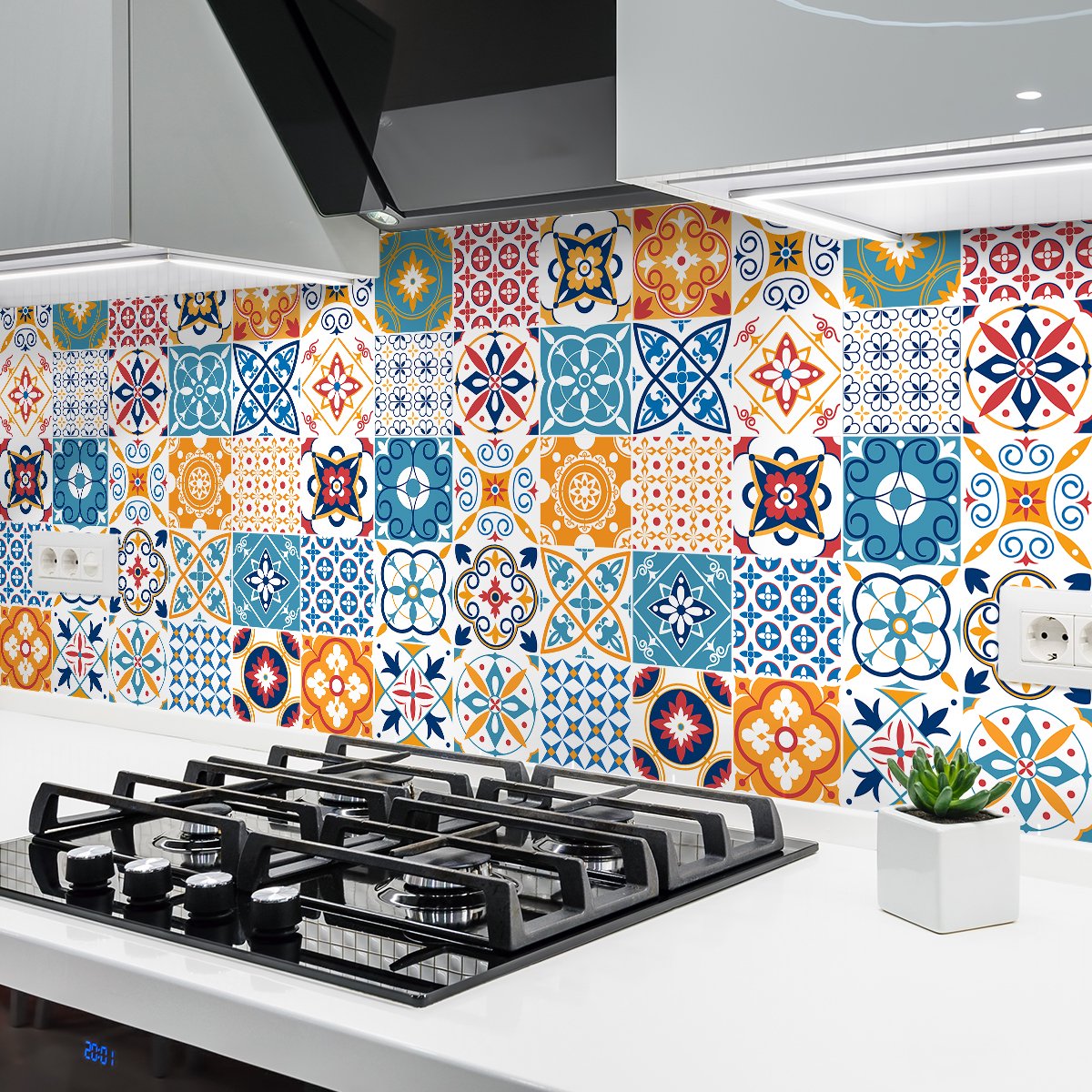 Ambiance Sticker Zelfklevende tegelmuurstickers voor keuken en badkamer - 30 Azulejos Liliana cementtegelstickers - 30 stickers 15x15cm Multi color