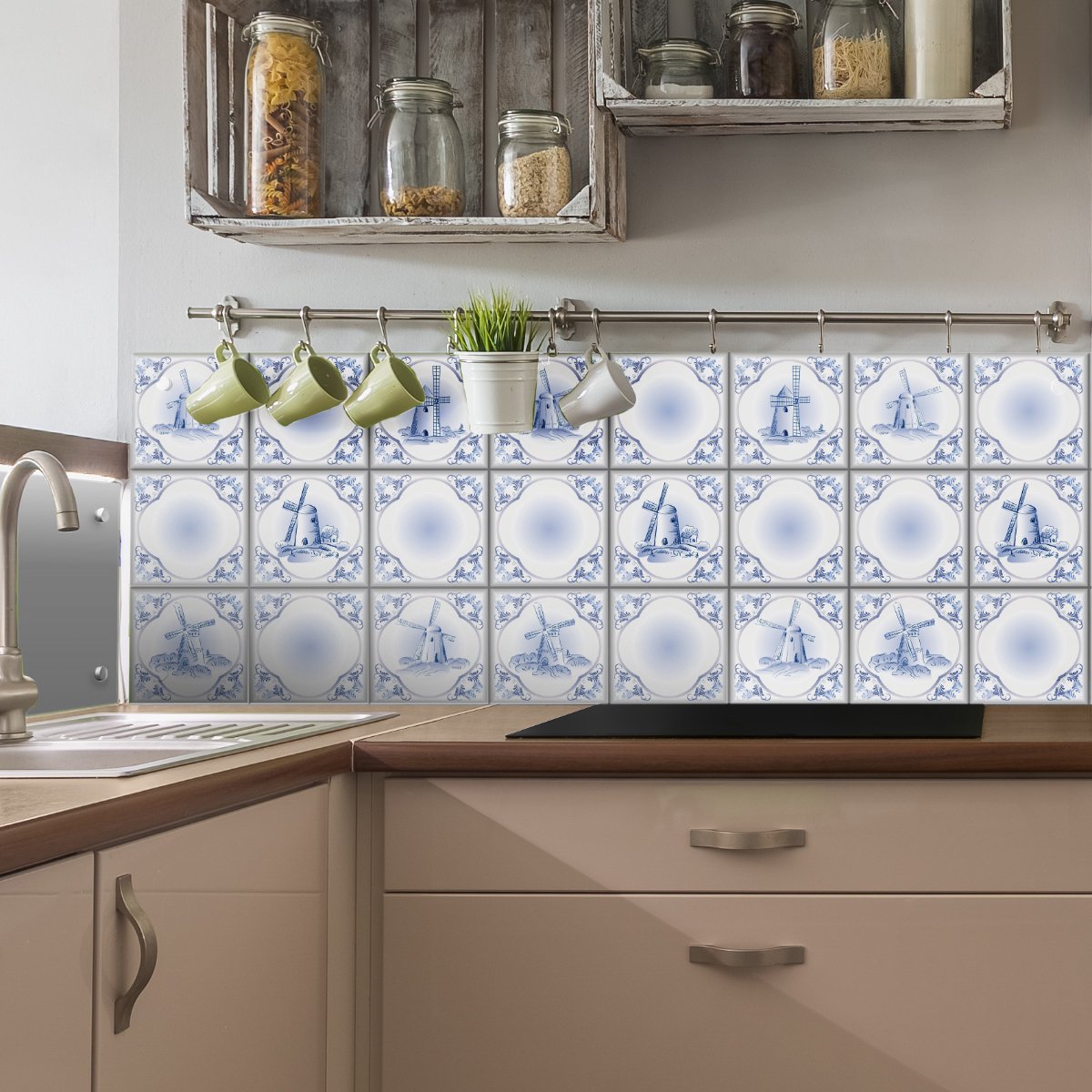 Ambiance Sticker Zelfklevende tegelmuurstickers voor keuken en badkamer - 9 Delftse cementtegelstickers - 9 stickers 10x10 cm Multi color