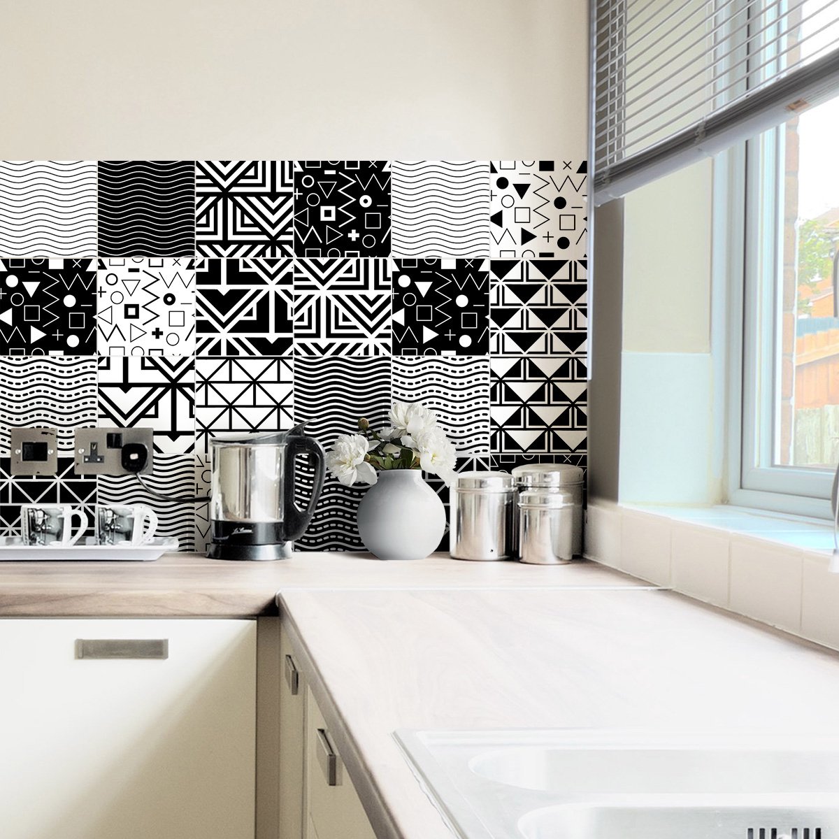 Ambiance Sticker Zelfklevende muurtegelstickers voor keuken en badkamer - 24 etnische Varna cementtegelstickers - 24 stickers 10x10cm Multi color