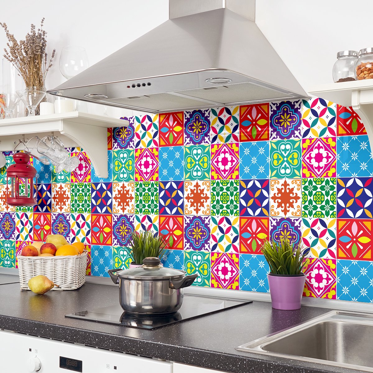 Ambiance Sticker Zelfklevende muurtegelstickers voor keuken en badkamer - 24 AZULEJOS BERNADETINA tegelstickers - 24 stickers 15x15cm Multi color
