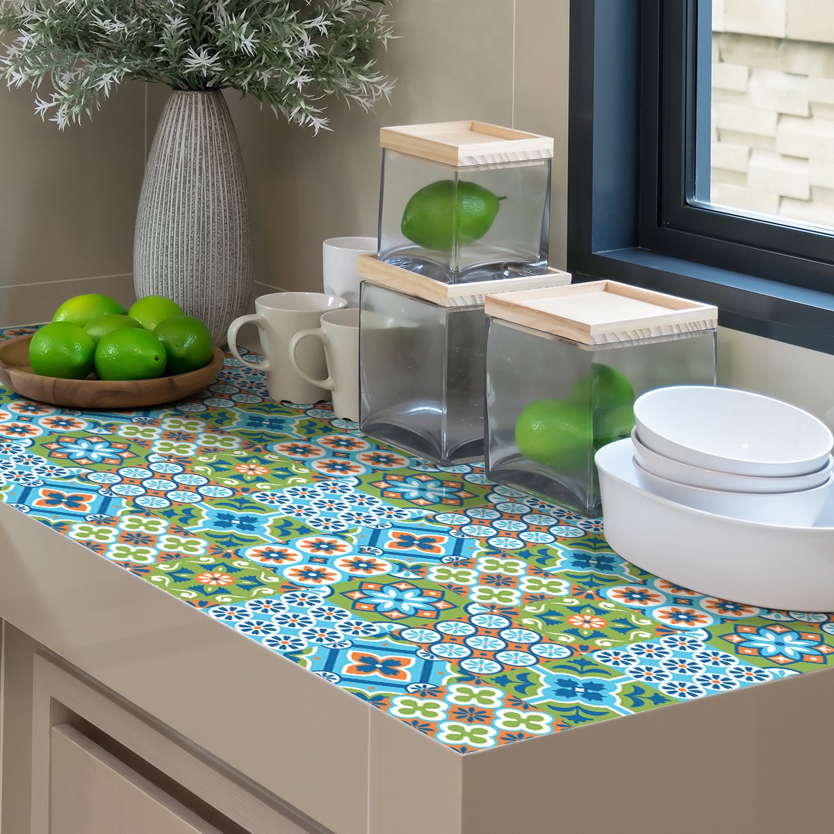 Ambiance Sticker Zelfklevende tegelmuurstickers voor keuken en badkamer - 24 cementtegelstickers voor meubels - 24 stickers 15x15cm Multi color