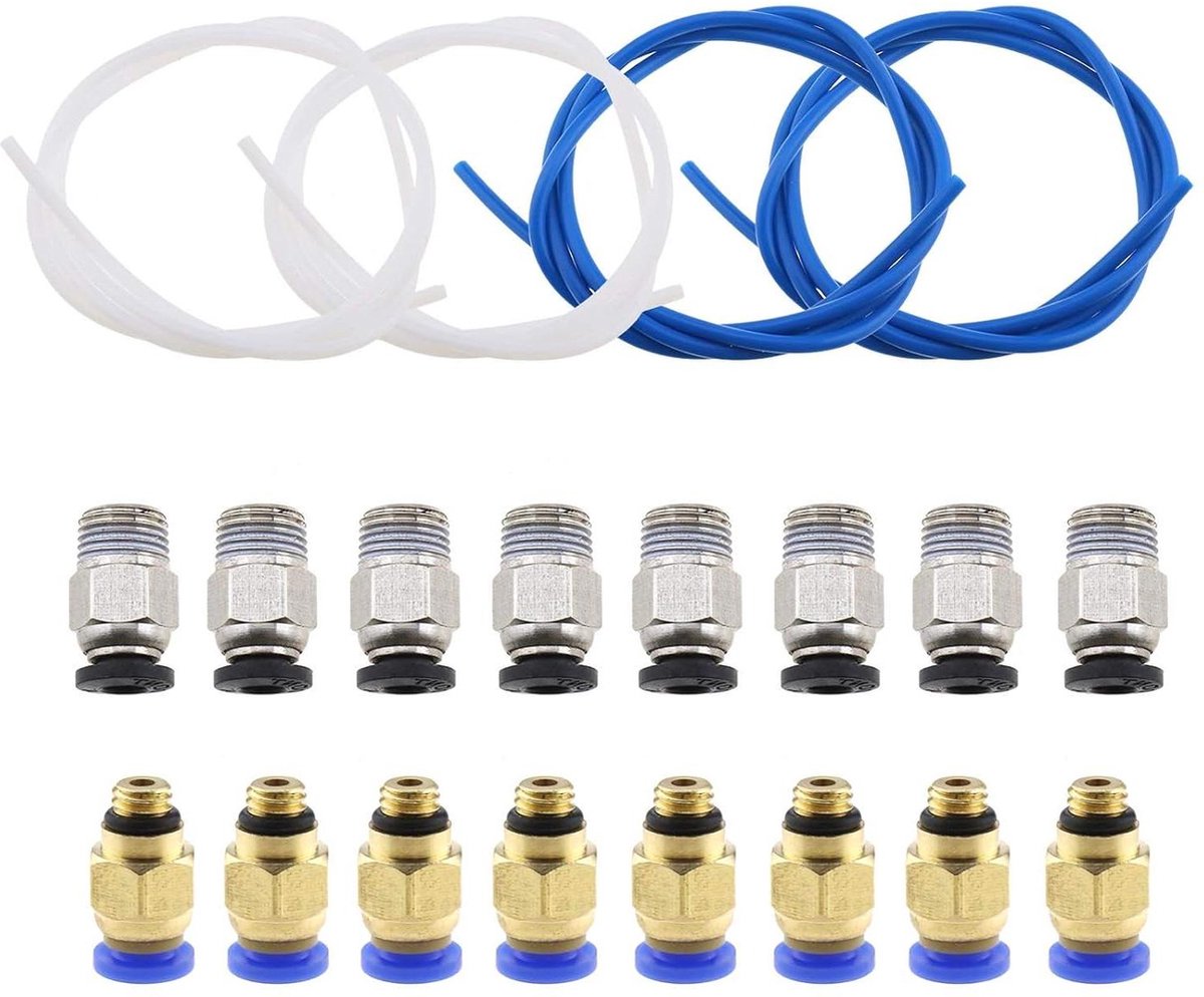 Image of 3D Printer Buis en Fittings Kit PTFE Blauw Wit 20 Stuks- Assemble Connect voor 1.75mm Filament .