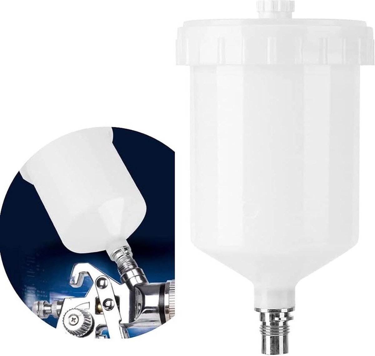 Image of 600 ML Plastic Verf Cup Vervanging Pot - Draad Connector - Automotive Serie Spuitpistolen - H-827 H-887 .