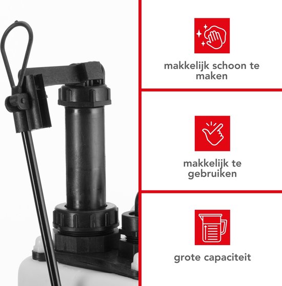 Toolland Rugsproeier met sproeilans, draagriem, niveau-indicator en 3 sproeikoppen, ideaal om planten water te geven of ongedierte te bestrijden, maximale inhoud 16 liter, wit/zwart van Toolland — afbeelding 4