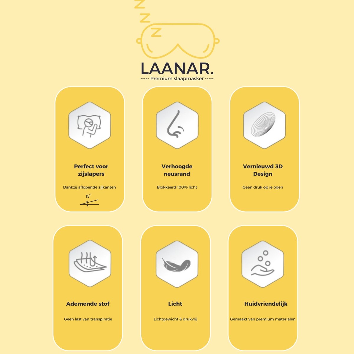 LAANAR® Slaapmasker Luxe 100% Verduisterend 3D Slaapmasker Vrouwen en Mannen - Ergonomisch en Verstelbaar Oogmasker Slaap - Premium Materialen Slaapmasker voor Zijslapers - Zwart — afbeelding 7