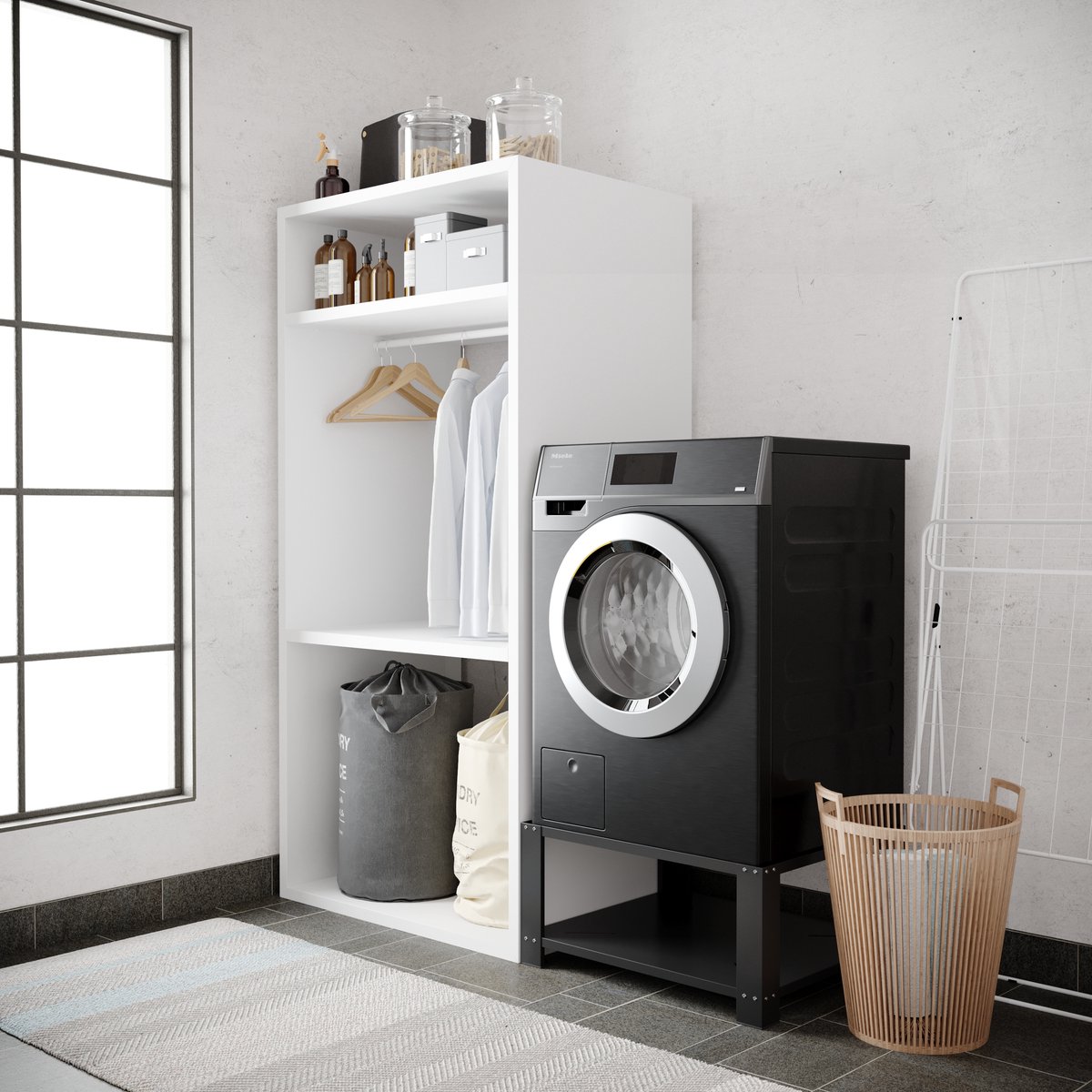 Wasophoogte® Wasmachine verhoger - Wasmachine opbouwmeubel - Wasmachine sokkel - 31cm hoog - Zwart - Universeel thumbnail 3
