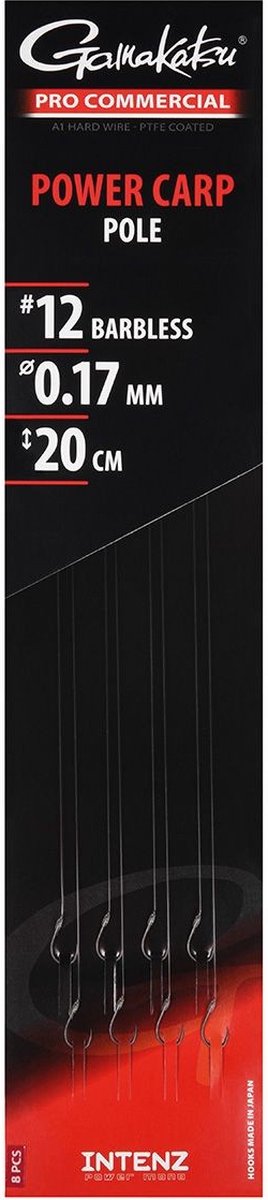 Gamakatsu Pro Commercial Power Carp Pole 20cm Barbless (8 pcs) - Maat : Haak 16 - 0.15mm