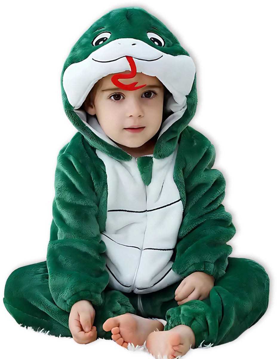 Slang Kleuter Verkleedpak – Peuter Dieren Kostuum – Onesie Kinderen 2-4 Jaar – Flanel – Voor Carnaval, Sinterklaas Cadeau – Jongen & Meisjes – Pyjama of Boxpak – Kruippak – Perfect Cadeau voor Kerstmis – Comfortabel & Zacht - Groen