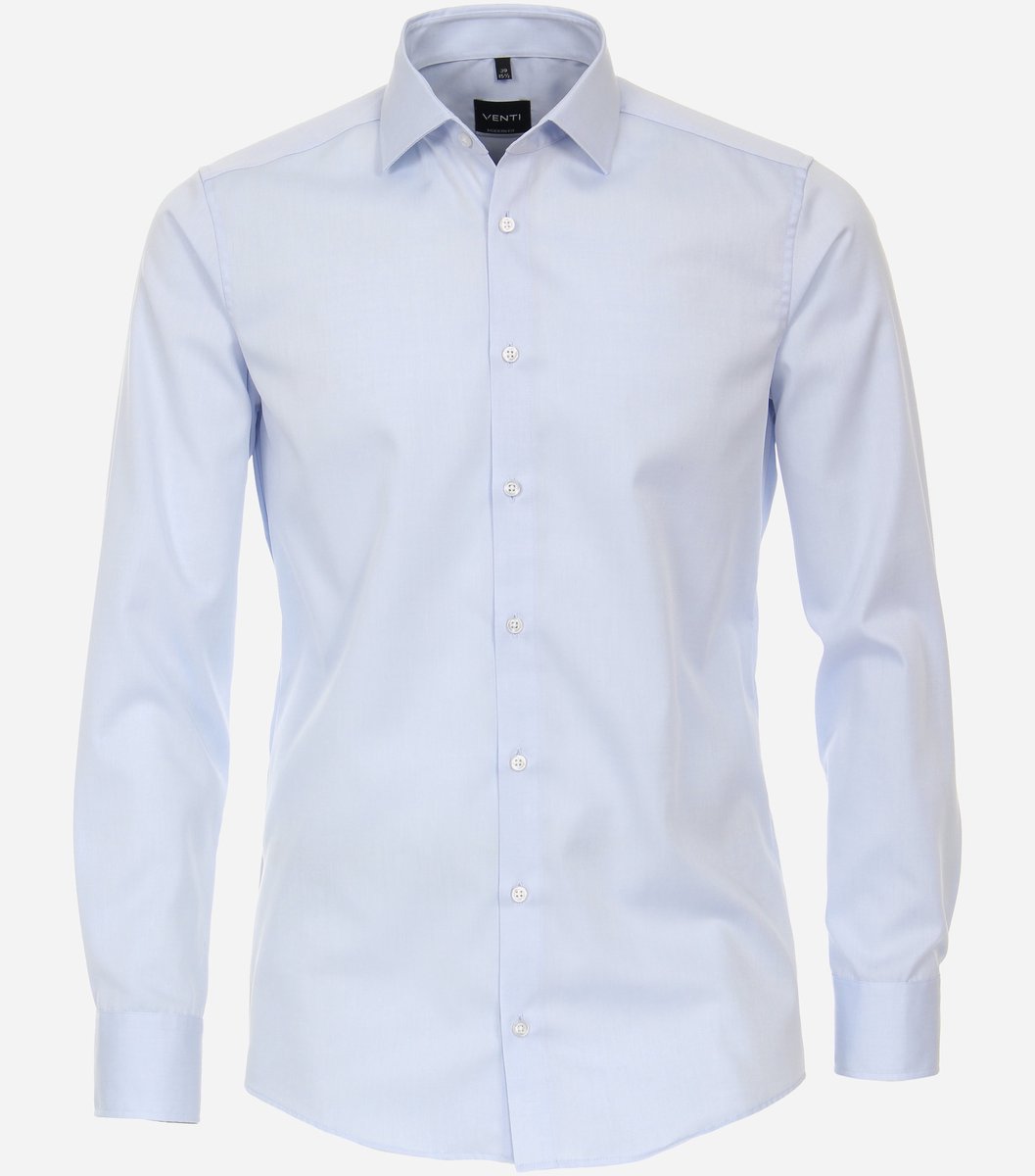 VENTI modern fit overhemd - mouwlengte 7 - twill - blauw - Strijkvriendelijk - Boordmaat: 41