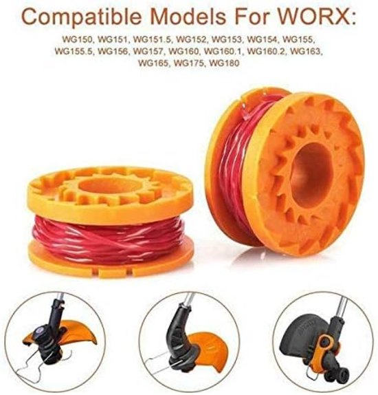 Draad geschikt voor 20V grastrimmer WORX - 6 draadspoelen + 2 trimmerkappen van WORX — afbeelding 3