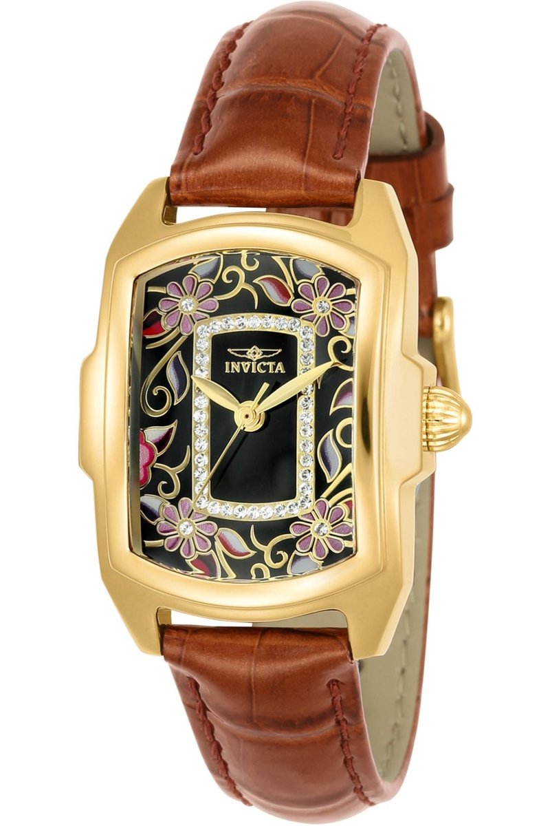 Invicta Lupah 23223 Dames Horloge - Waterdicht - Analoog - Quartz Uurwerk - Roestvrij Staal met zwarte Wijzerplaat - 29mm