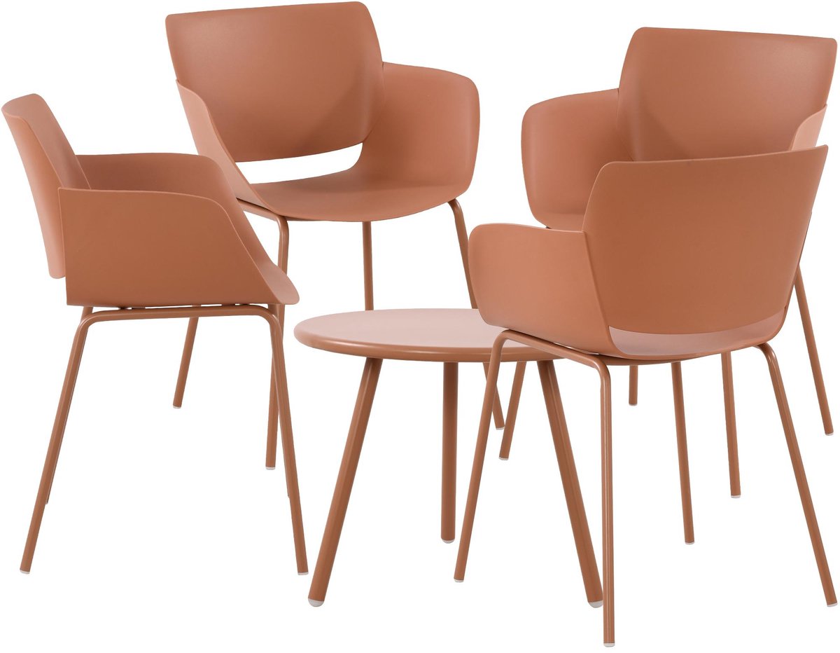 CLP Minota Tuinset - Set van Minot tafel en Alpena stoelen - weerbestendig - UV-bestendig - terracotta 4 stoelen