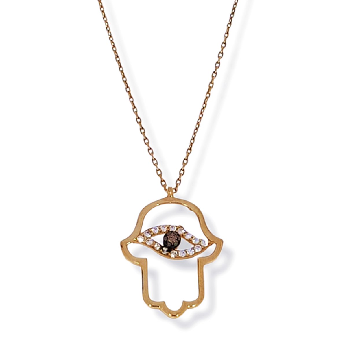 Rosegouden Ketting Hand van Fatima Hanger Zirkonia 14 karaats