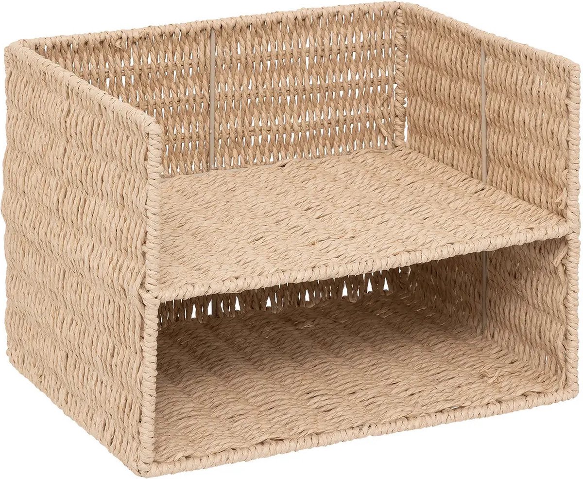5Five® 5Five Lectuurbak/documenten opbergbak - naturel koord - metaal/touw - L32 x B24 x H25 cm - Kantoorbenodigdheden - Bureau-accessoires