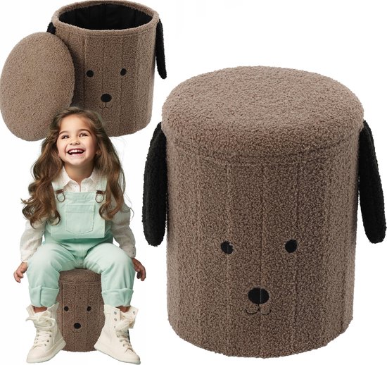 Opvouwbare poef met opbergruimte, pluche, voor kinderen, hond 28x28x34 cm