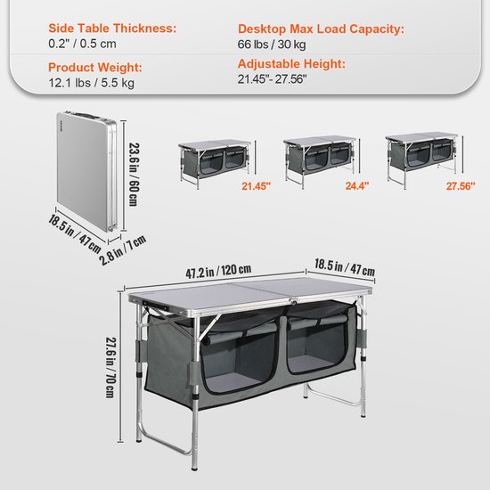 VEVOR Campingkeuken, Campingkast, Verstelbare Campingkast, Reiskeuken, Keukenbox, Tentkast, Outdoor Campingkeuken, Tentkast, Kampeerreis, Grijs, Draagbare Keukenbox, Reiskeuken — afbeelding 2