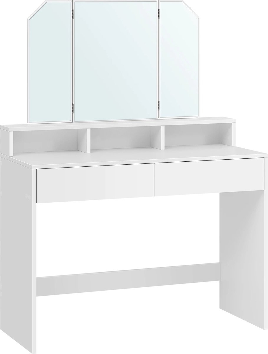 Zivv Make Up Tafel Met Spiegel, 2 Laden & 3 Compartimenten – Luxe Cosmetica Tafel, Wit, Stijlvol & Compact - Kaptafel