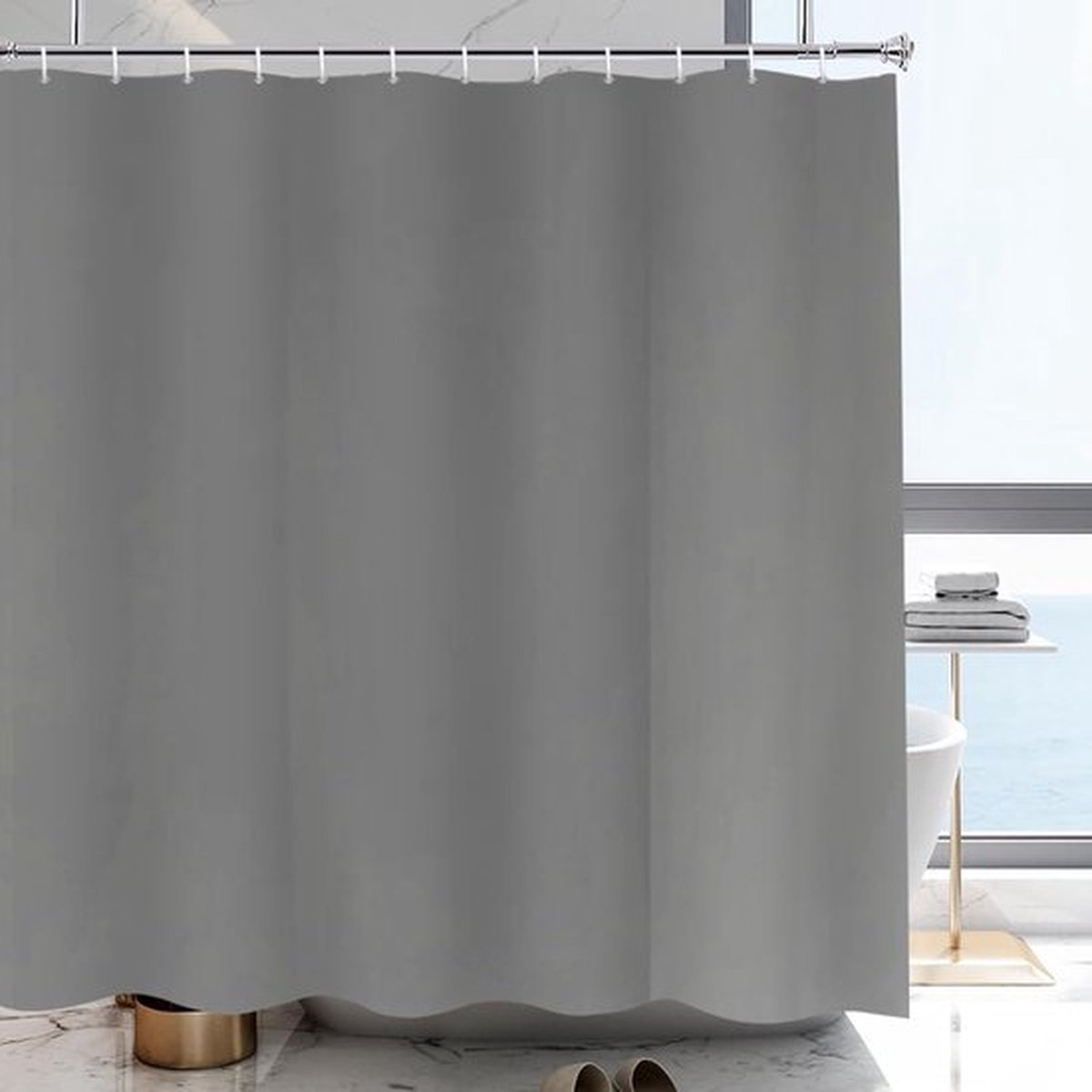 Douchegordijn 200x220 lichtgrijs voor badkuip, breedte 200 x hoogte 220 cm