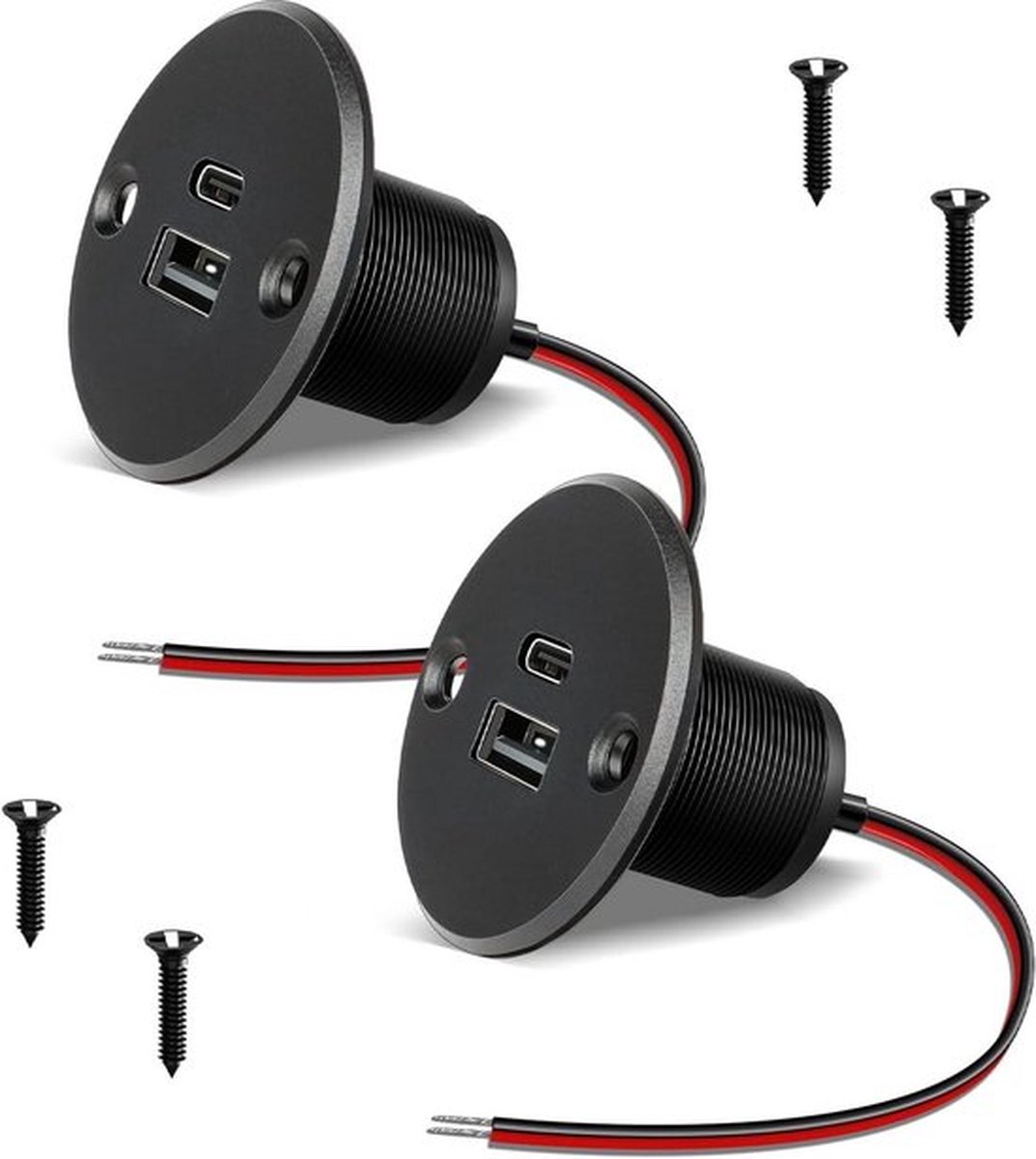 USB Autolader 12V Dubbele USB C Autolader Aluminium Inbouw 4.8A PD3.0 & QC3.0 Auto Socket voor Camper Boot Caravan - 2 Groot Paneel