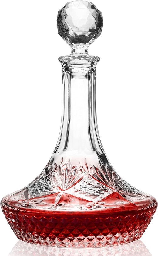 EMEBAY - Kristallen decanter 360° draaibaar, 1,5 l glazen decanteerkaraf, rode wijnbeluchter, wijnkaraf, kleine wijnkaraf met geschenkdoos